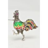 A WHITE METAL PLIQUE A JOUR BROOCH, in the form of a cockerel, marcasite detail to the body with a