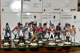 THIRTEEN BOXED THE STADDEN COLLECTION 'NAPOLEONIC WAR' MILITARY FIGURES, hand painted pewter