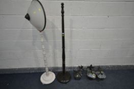 A SELECTION OF LIGHTING, to include a mahogany standard lamp, a painted standard lamp, one with