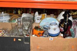 SIX BOXES AND LOOSE CERAMICS AND GLASS ETC, to include single dinner plates - Wedgwood Florentine in