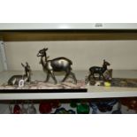 A FRENCH ART DECO SCULPTURE OF TWO DEER, one lying one standing, mounted to a marble base,