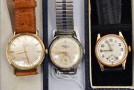 THREE GENTS WRISTWATCHES, to include a yellow metal Omega Automatic, round champagne dial signed '