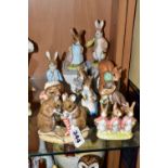 A GROUP OF TEN ROYAL ALBERT BEATRIX POTTER FIGURES, comprising boxed Mrs Flopsy Bunny, boxed