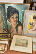 PAINTINGS AND PRINTS TO INCLUDE A JOHN HIRST NUDE FIGURE STUDY, signed bottom right, watercolour