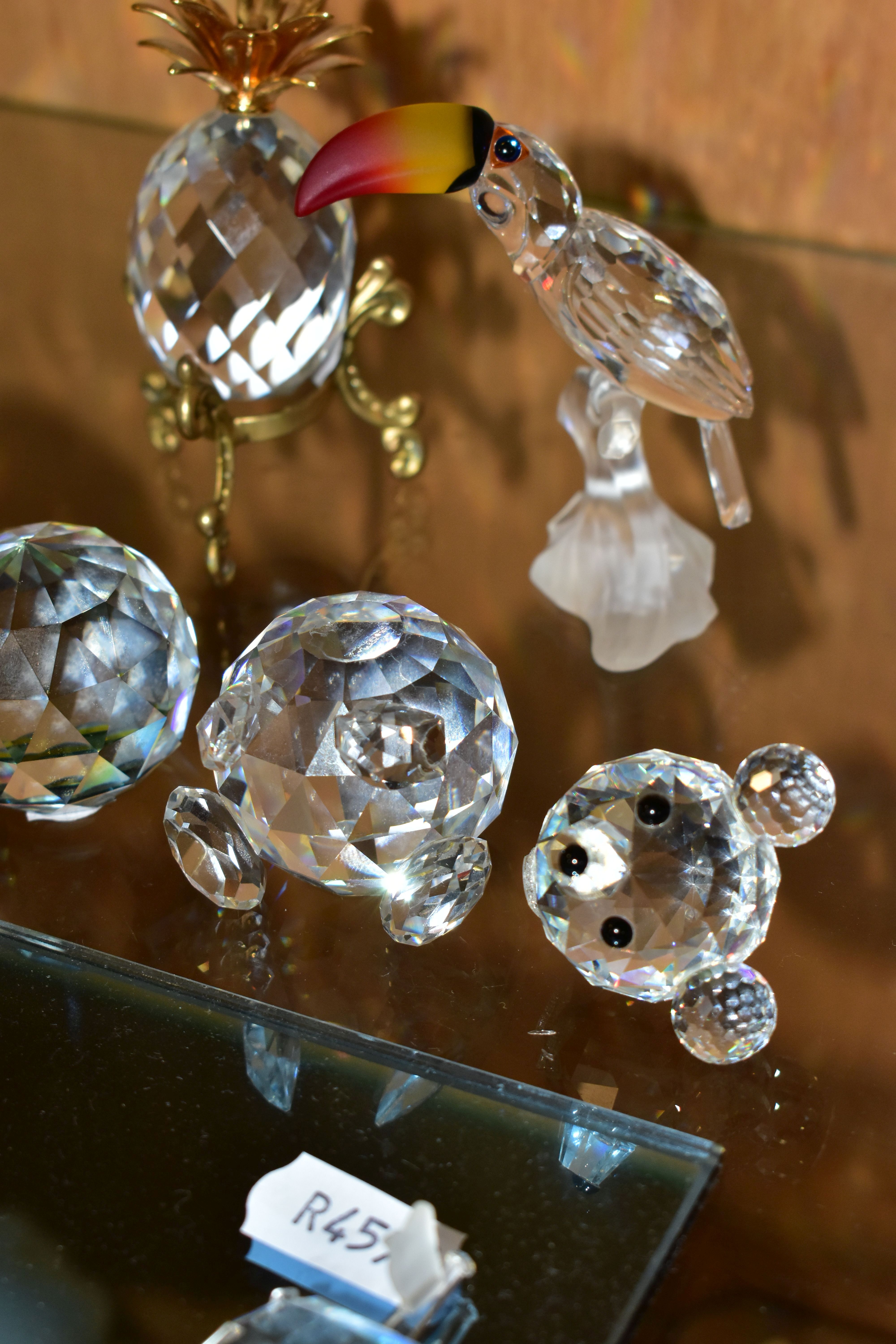 FOUR SWAROVSKI CRYSTAL ORNAMENTS AND TWO COLOURED CRYSTAL PAPERWEIGHTS, comprising a Santa Maria - - Image 5 of 5