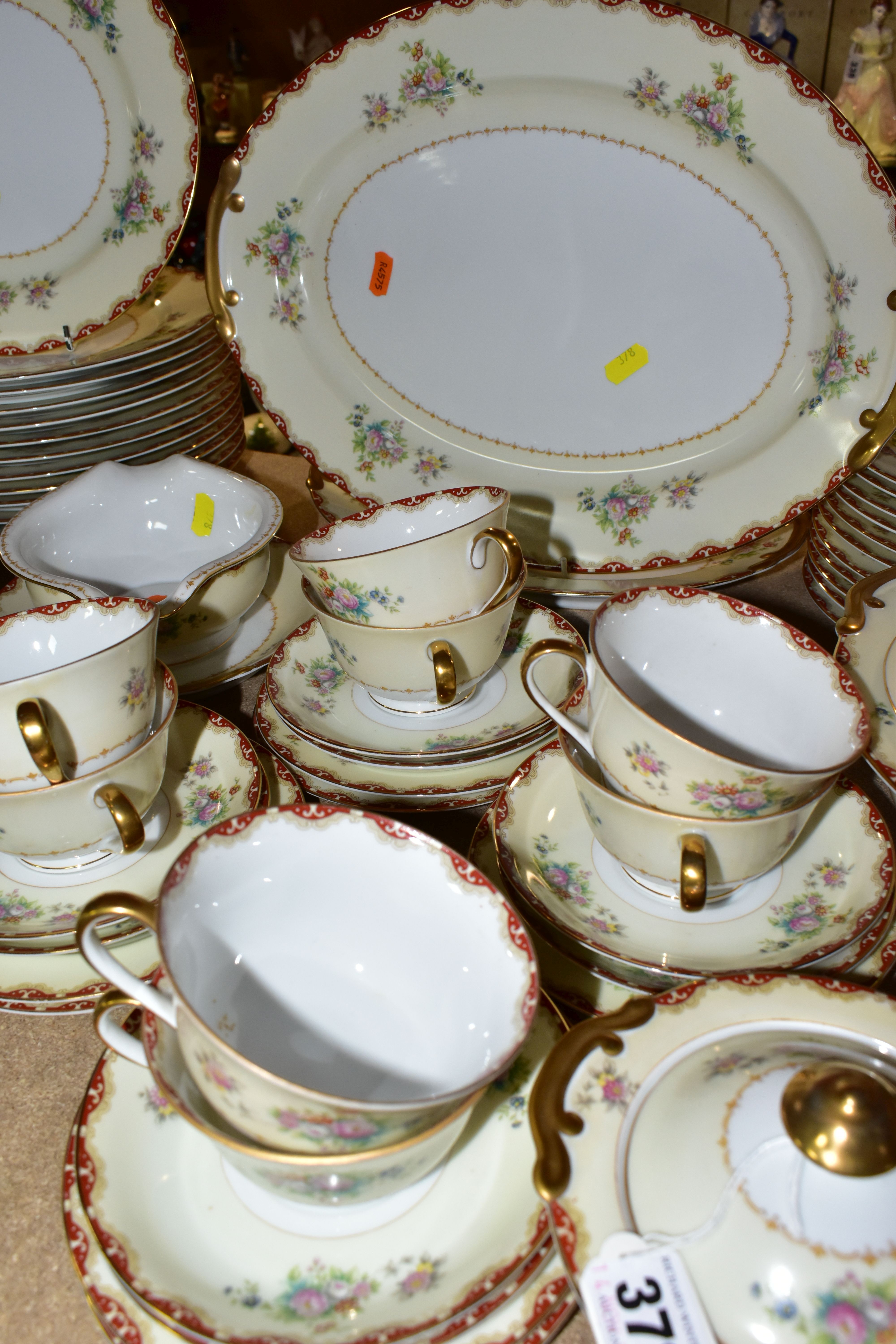 A PORCELAIN DINNER SET, makers mark on base NS, possibly continental, comprising one covered tureen, - Image 5 of 7