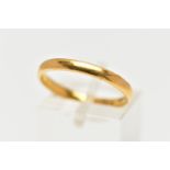 A THIN 22CT GOLD BAND RING, polished thin band, approximate width 2.0mm, hallmarked 22ct Birmingham,