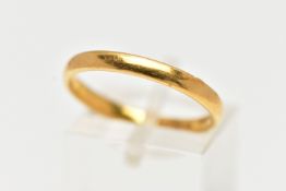 A THIN 22CT GOLD BAND RING, polished thin band, approximate width 2.0mm, hallmarked 22ct Birmingham,