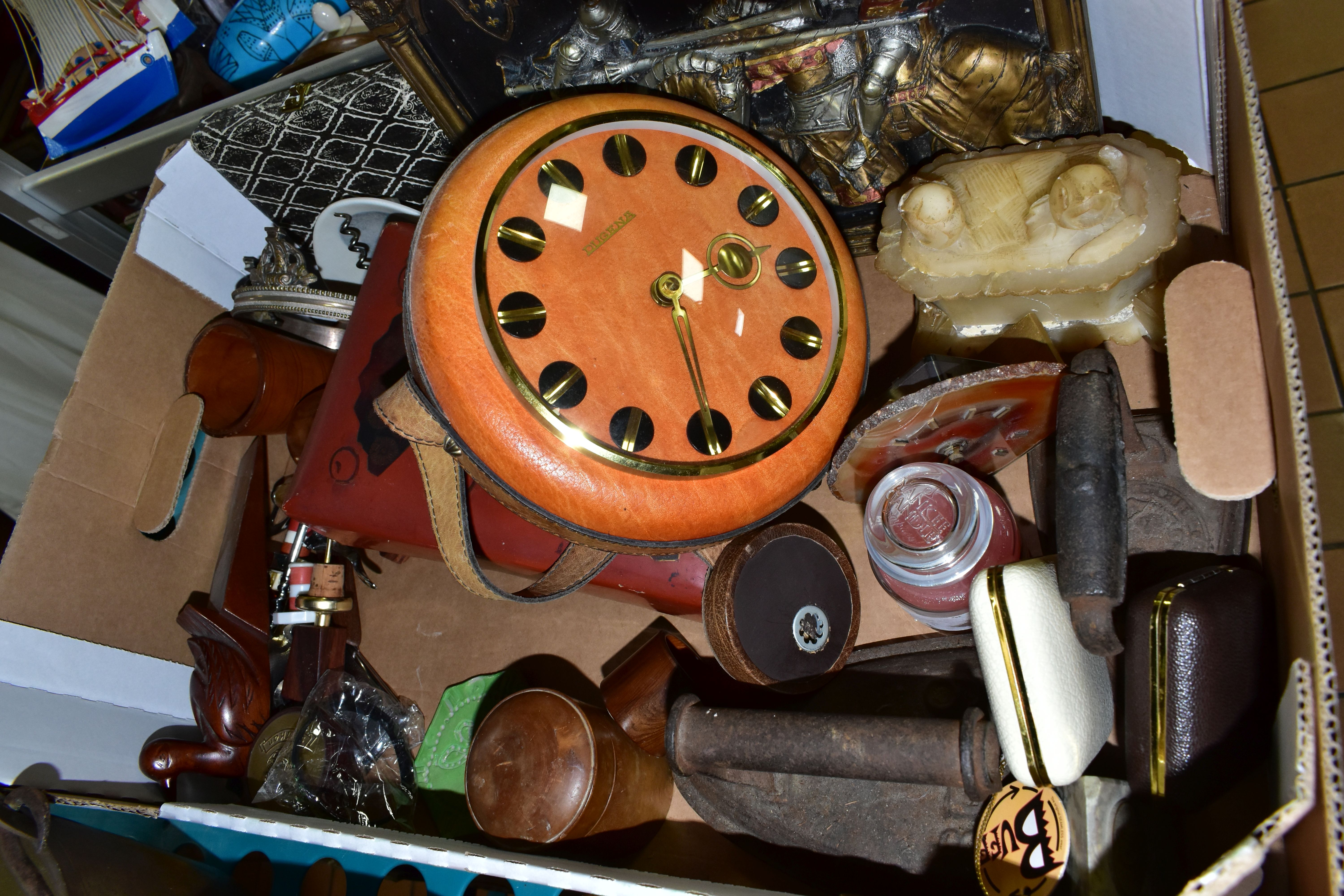 THREE BOXES AND LOOSE TYPEWRITER, METAL WARES, CHRISTMAS DECORATIONS AND SUNDRY HOUSEHOLD ITEMS, - Image 4 of 8