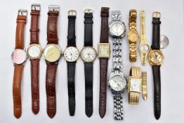 A BOX OF ASSORTED WRISTWATCHES, to include a gold plated 'Garrard' manual wind watch, featuring a