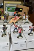 TEN BOXED THE STADDEN COLLECTION 19TH CENTURY BRITISH MILITARY HAN PAINTED PEWTER FIGURES,