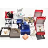 AN ASSORTMENT OF BRANDED COSTUME JEWELLERY AND WATCHES, to include a 'Guess' yellow metal fancy link