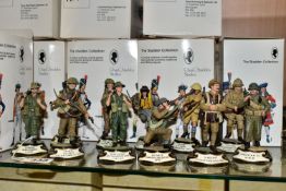 ELEVEN BOXED THE STADDEN COLLECTION 'WORLD WAR ONE AND TWO' MILITARY FIGURES, hand painted pewter
