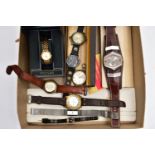 A BOX OF ASSORTED WATCHES, ladies and gents wristwatches, names to include Excalibur, Junghans,