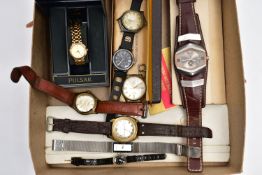 A BOX OF ASSORTED WATCHES, ladies and gents wristwatches, names to include Excalibur, Junghans,