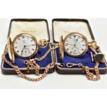 A pair of cased 1930s 9ct gold full hunter pocket watches, by Rotherham’s London, each pocket