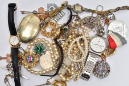 A BOX OF ASSORTED WATCHES AND COSTUME JEWELLERY, to include a gents 'Pulsar' wristwatch, model