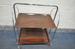 A MID CENTURY CHROME AND ROSEWOOD FINISH FOLDING TEA TROLLEY