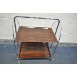 A MID CENTURY CHROME AND ROSEWOOD FINISH FOLDING TEA TROLLEY