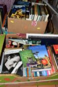 THREE BOXES OF ASSORTED BOOKS, to include over fifty books, biographies, novels, general info,