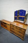 AN EDWARDIAN WALNUT DRESSING CHEST, with triple mirror, width 107cm x depth 52cm x height 166cm x