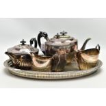 WHITE METAL TEA SETS AND A TRAY, to include a three piece EP tea set comprising of a teapot, sugar