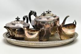 WHITE METAL TEA SETS AND A TRAY, to include a three piece EP tea set comprising of a teapot, sugar