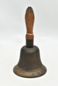 A 1939 A.R.P. (AIR-RAID PRECAUTIONS) WARDEN'S BELL, wooden handle, stamped J.B. 39 at the top of the