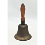 A 1939 A.R.P. (AIR-RAID PRECAUTIONS) WARDEN'S BELL, wooden handle, stamped J.B. 39 at the top of the