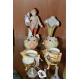 A ROYAL WORCESTER FIGURINE AND FIVE PIECES OF PORCELAIN BY LOCKE & CO LTD, WORCESTER, comprising