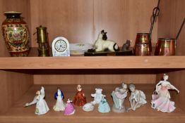 A GROUP OF CERAMICS AND METALWARES, to include three copper cider measures, a Hockley Lamp &