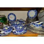 T. RATHBONE & Co FLOW BLUE OSBORNE PATTERN PART DINNER SERVICE, comprising five graduated