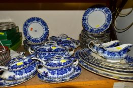 T. RATHBONE & Co FLOW BLUE OSBORNE PATTERN PART DINNER SERVICE, comprising five graduated