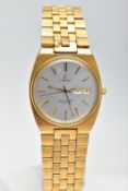 A GOLD PLATED 'OMEGA SEAMASTER QUARTZ' WRISTWATCH, round silver dial signed 'Omega Seamaster