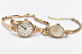 TWO 9CT GOLD WRISTWATCHES, the first a hand wound movement, round dial, signed 'Accurist', baton
