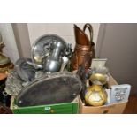 TWO BOXES OF METALWARE, to include a Seba silver plated scallop form dish, two boxed pewter