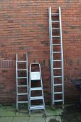 AN ALUMINIUM DOUBLE EXTENSION LADDER with 12 rungs to each 300cm length along with two sets of