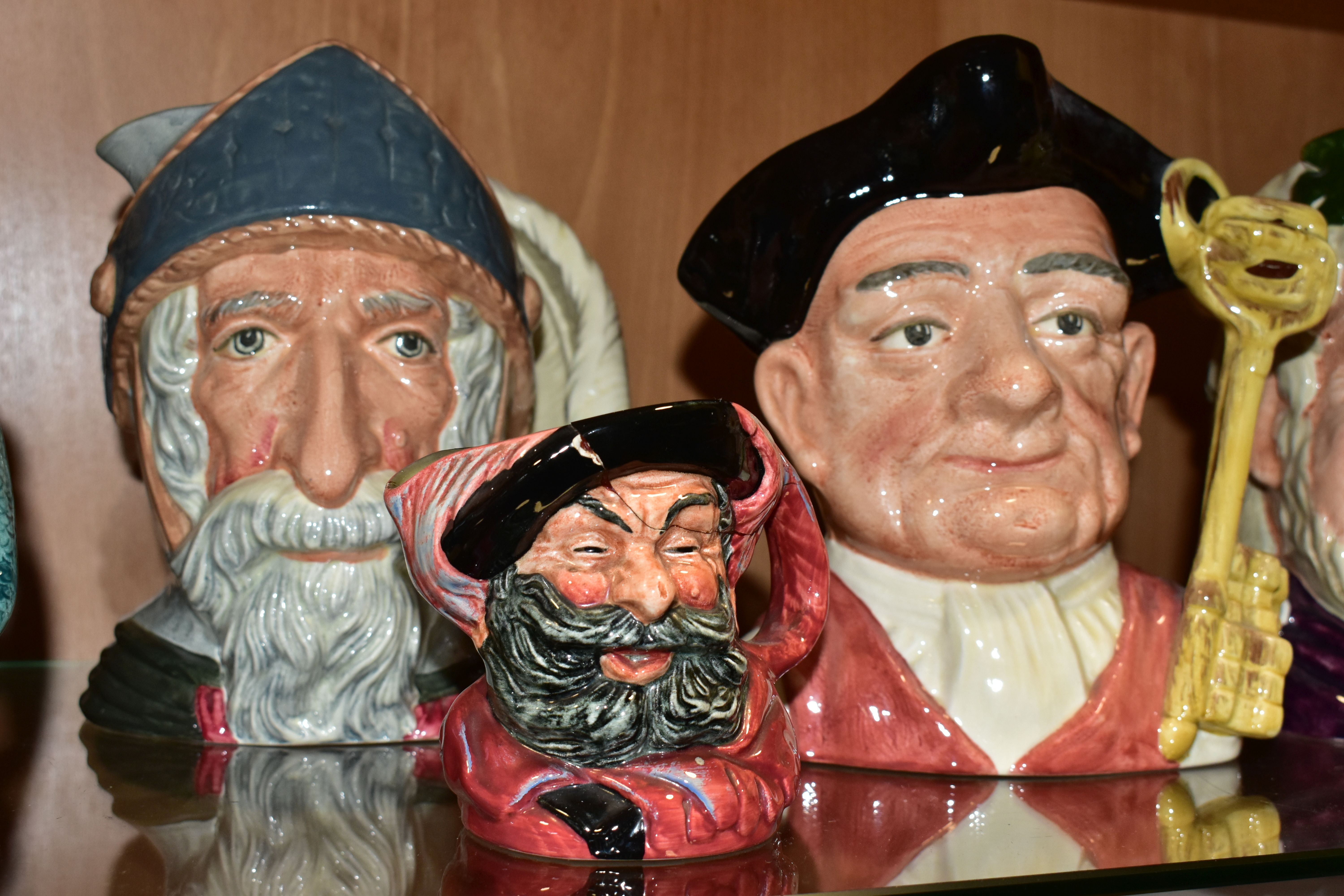 SIX ROYAL DOULTON CHARACTER JUGS, five large jugs: Old Salt D6551, Don Quixote D6455 (crack to - Image 3 of 7