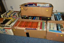 SEVEN BOXES OF ASSORTED BOOKS, to include fourteen P.G Wodehouse titles published by Herbert