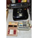 OFFICE EQUIPMENT, an Everest model ST manual typewriter, made in Italy, a Lago Calc. Inc. electronic