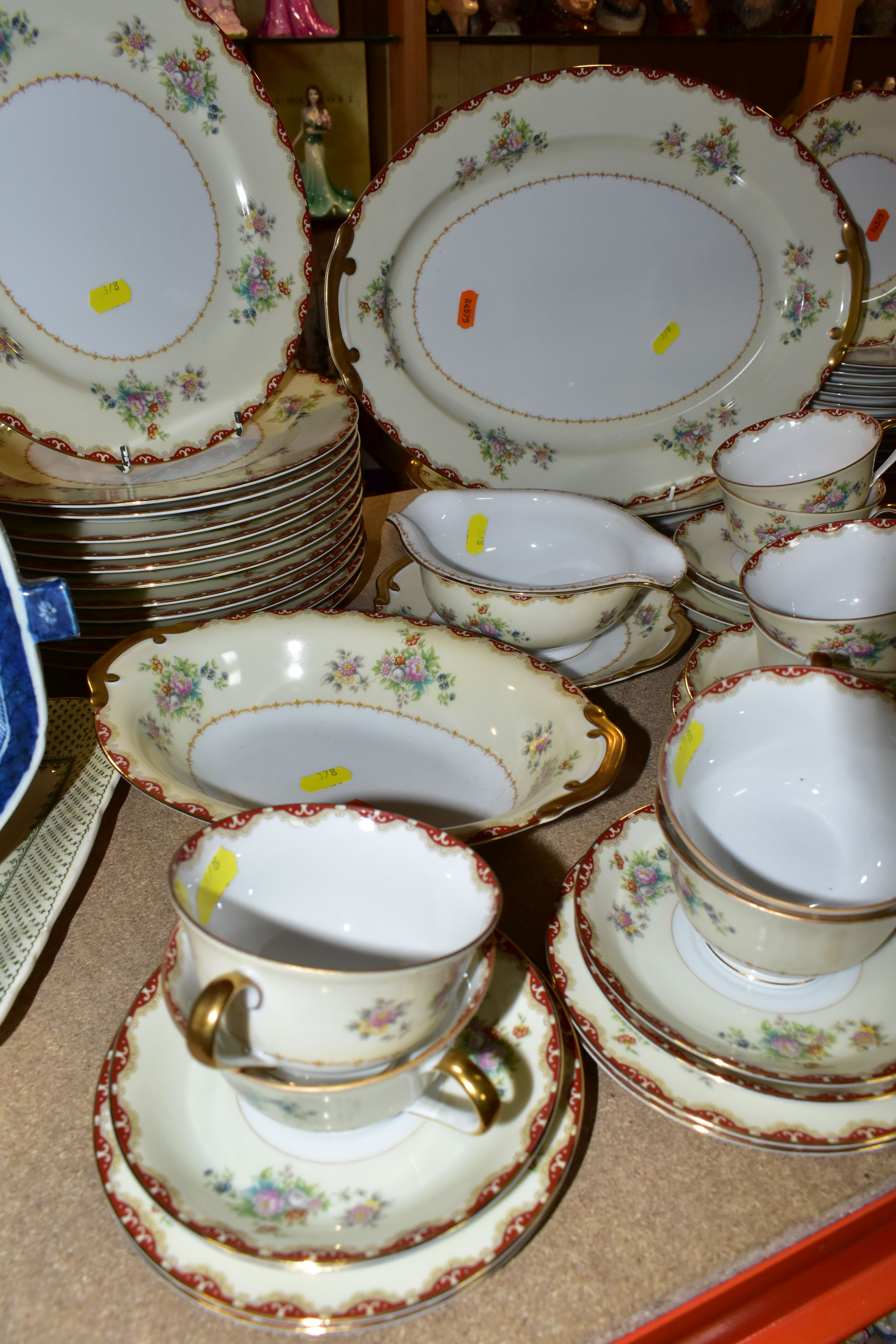 A PORCELAIN DINNER SET, makers mark on base NS, possibly continental, comprising one covered tureen, - Image 7 of 7