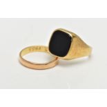 TWO YELLOW METAL RINGS, to include a plain polished wedding band, personally engraved '3.2.1955',