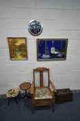 A SELECTION OF OCCASIONAL FURNITURE, to include a rectangular gilt frame bevelled edge wall