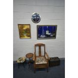 A SELECTION OF OCCASIONAL FURNITURE, to include a rectangular gilt frame bevelled edge wall