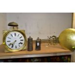 A COMTOISE CLOCK, PENDULUM AND WEIGHTS, the white enamel dial with black Roman numerals and