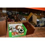 SIX BOXES OF VINTAGE ELECTRICAL ITEMS AND METALWARES, to include a boxed Smith Cordon DLX400 word