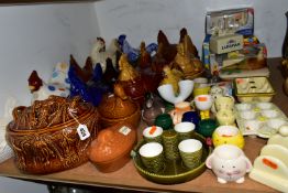 A GROUP OF CHICKEN AND EGG THEMED CERAMICS, to include thirteen hen on nest dishes, by makers