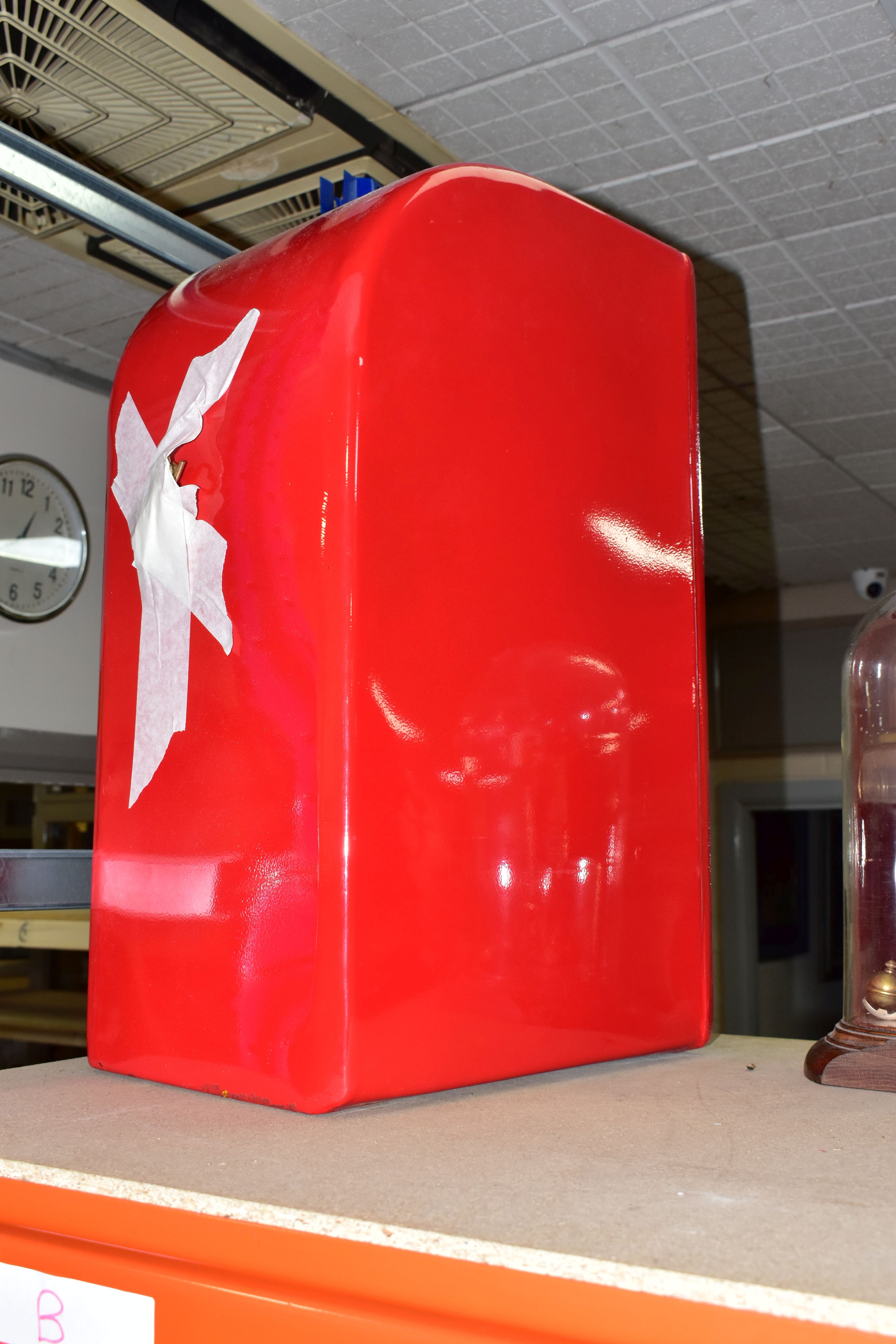 A METAL RED MAIL BOX INCLUDING TWO BRASS KEYS, can be wall mounted, removable collection - Image 2 of 2