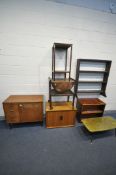A SELECTION OF OCCASSIONAL FURNITURE, to include a mid-century teak cased singer 328k sewing