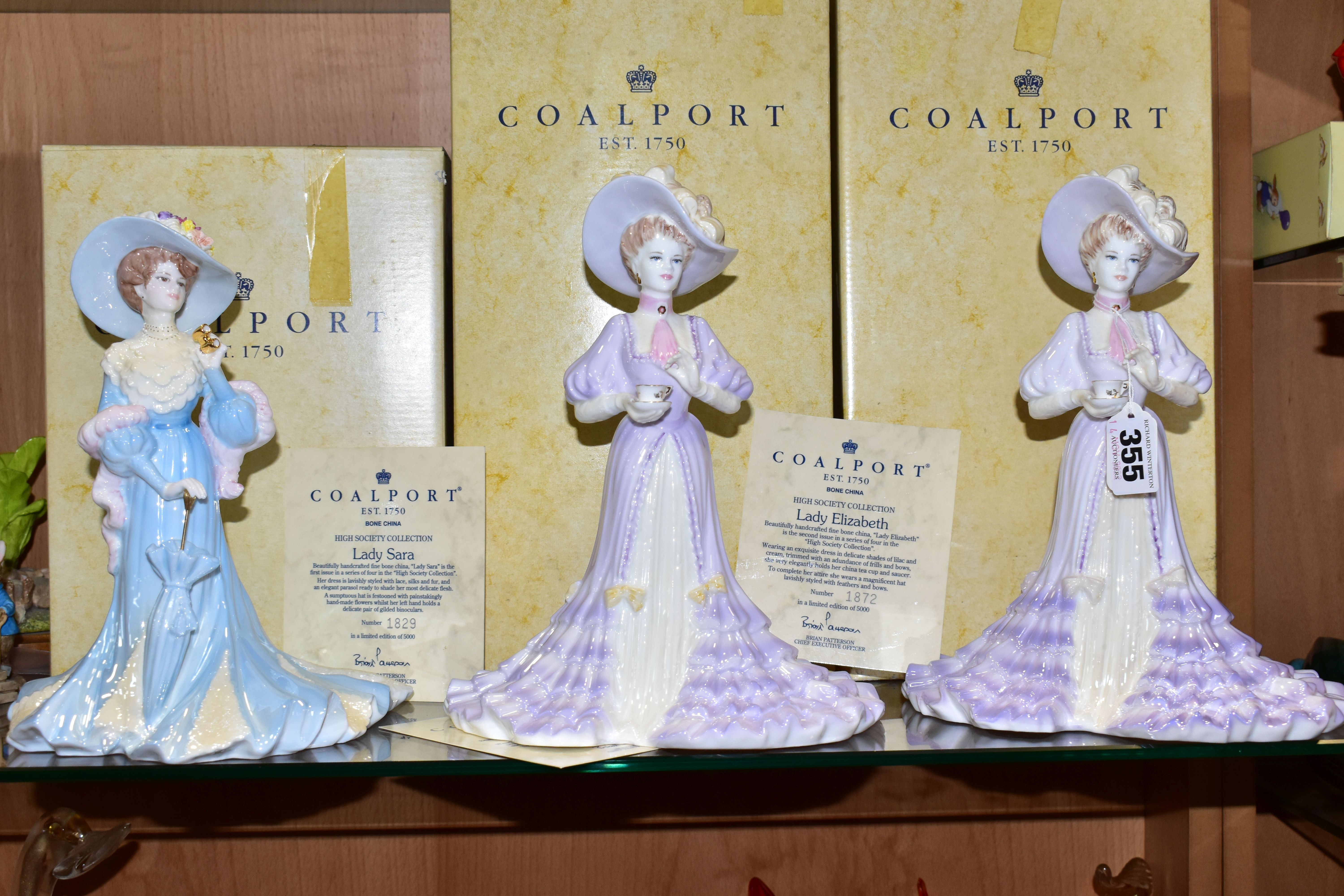THREE BOXED COALPORT 'HIGH SOCIETY COLLECTION' LIMITED EDITION FIGURINES, each with certificate,